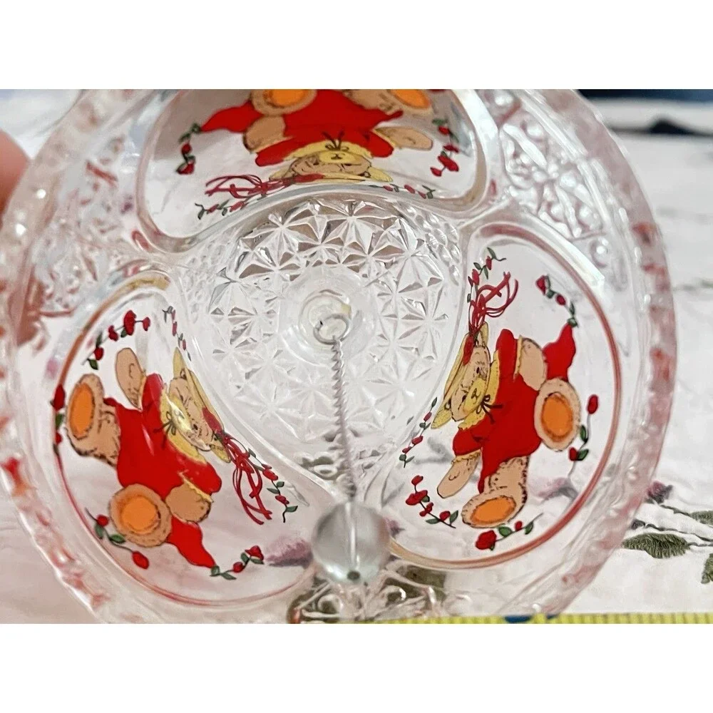 Vintage Large Nanco Lead Crystal Teddy Bear Bell 8” Cut Glass Cottagecore Decor